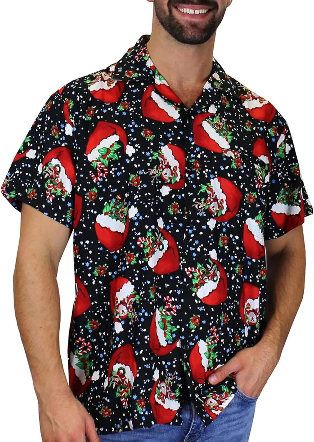 Christmas Button Down Shirts for Men 2024, Mens Button Down Christmas Shirt Short Sleeve Beach Printed Casual Shirts