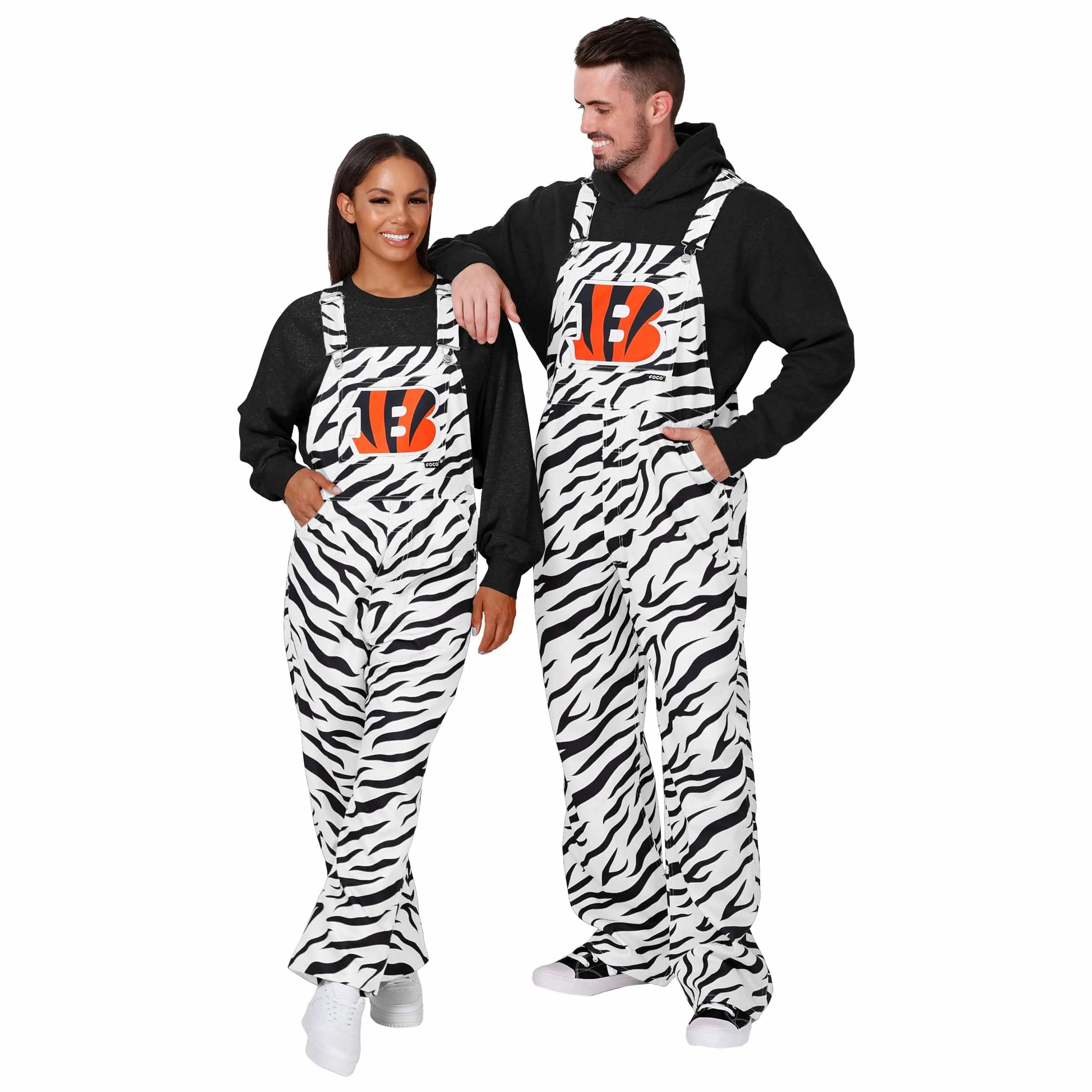 Cincinnati Bengals NFL Womens White Tiger Stripe Thematic Bib Overalls