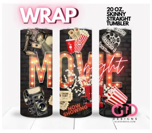 Cinema Movie Night-   Digital tumbler wrap for 20 oz skinny straight tumbler