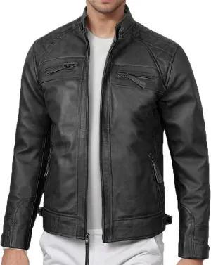 Classic Leather Jacket for Men PU Leather Motorcycle Jackets Fashion Zip Up Bomber Coat Windbreaker with Pockets
