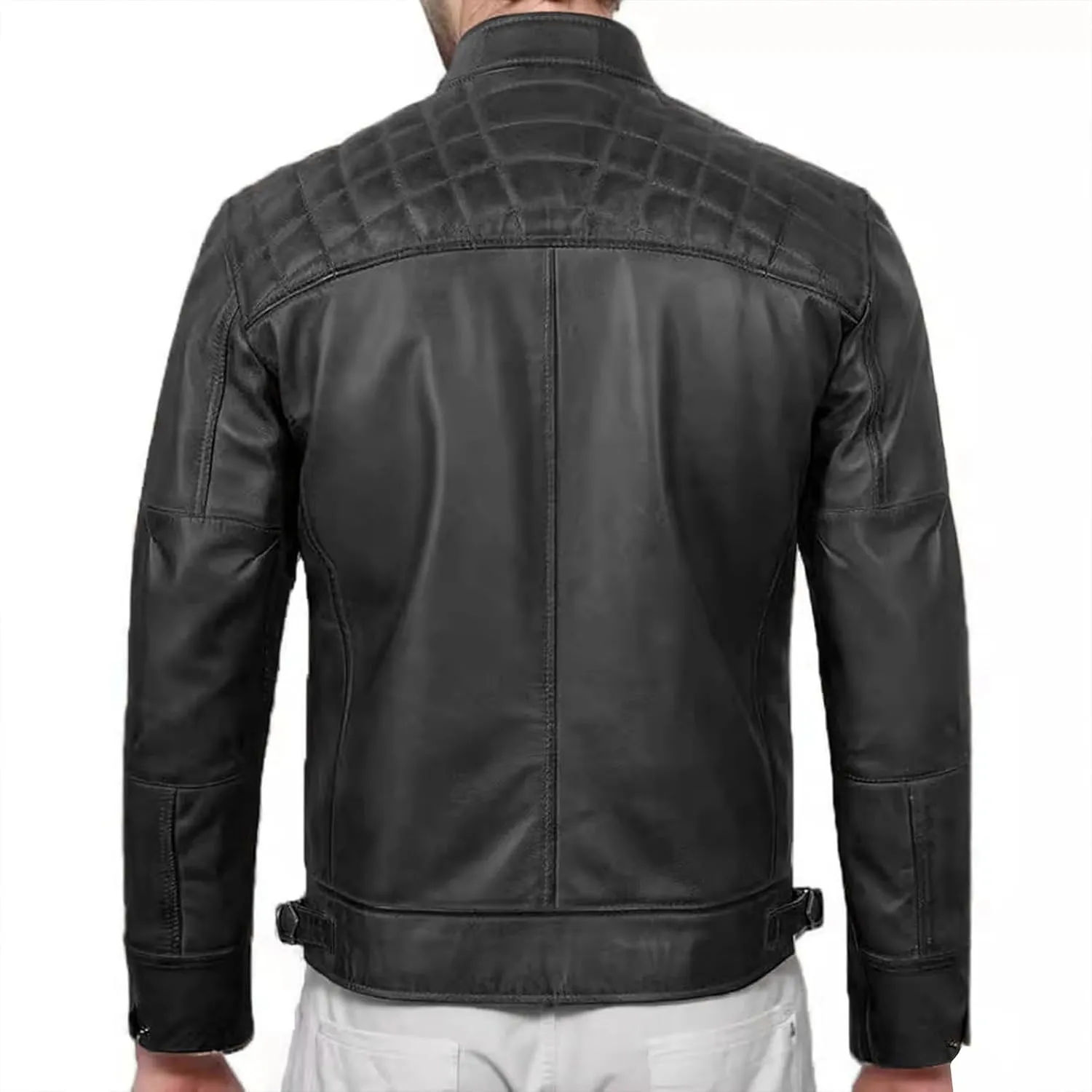 Classic Leather Jacket for Men PU Leather Motorcycle Jackets Fashion Zip Up Bomber Coat Windbreaker with Pockets
