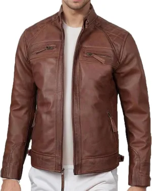 Classic Leather Jacket for Men PU Leather Motorcycle Jackets Fashion Zip Up Bomber Coat Windbreaker with Pockets