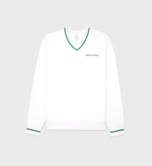 Classic Logo Embroidered V-Neck Sweatshirt - White/Verde