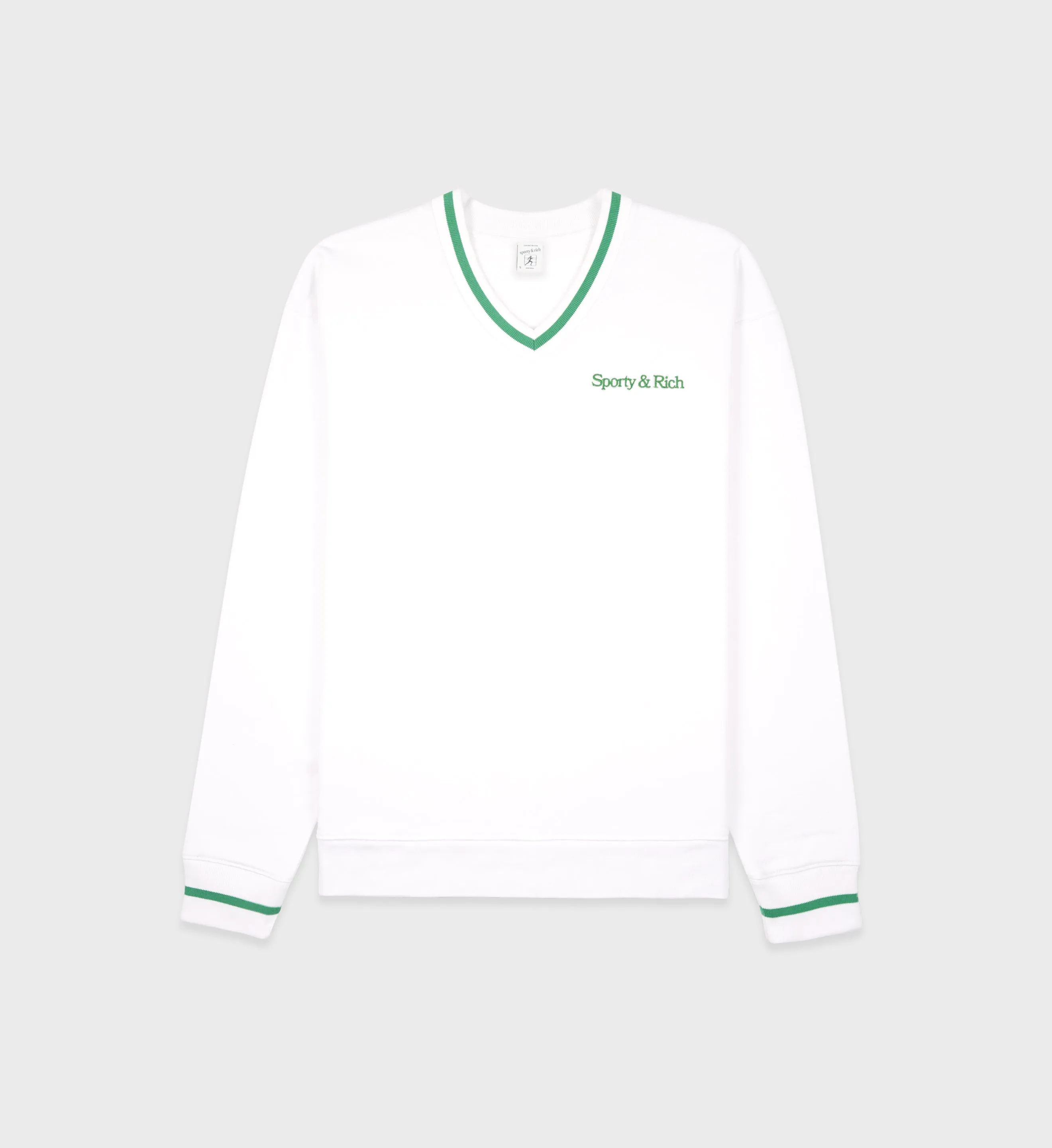 Classic Logo Embroidered V-Neck Sweatshirt - White/Verde
