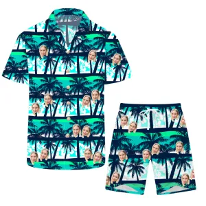 Coconut Tree Print Men's Hawaiian Shirts & Shorts Summer Casual Wear