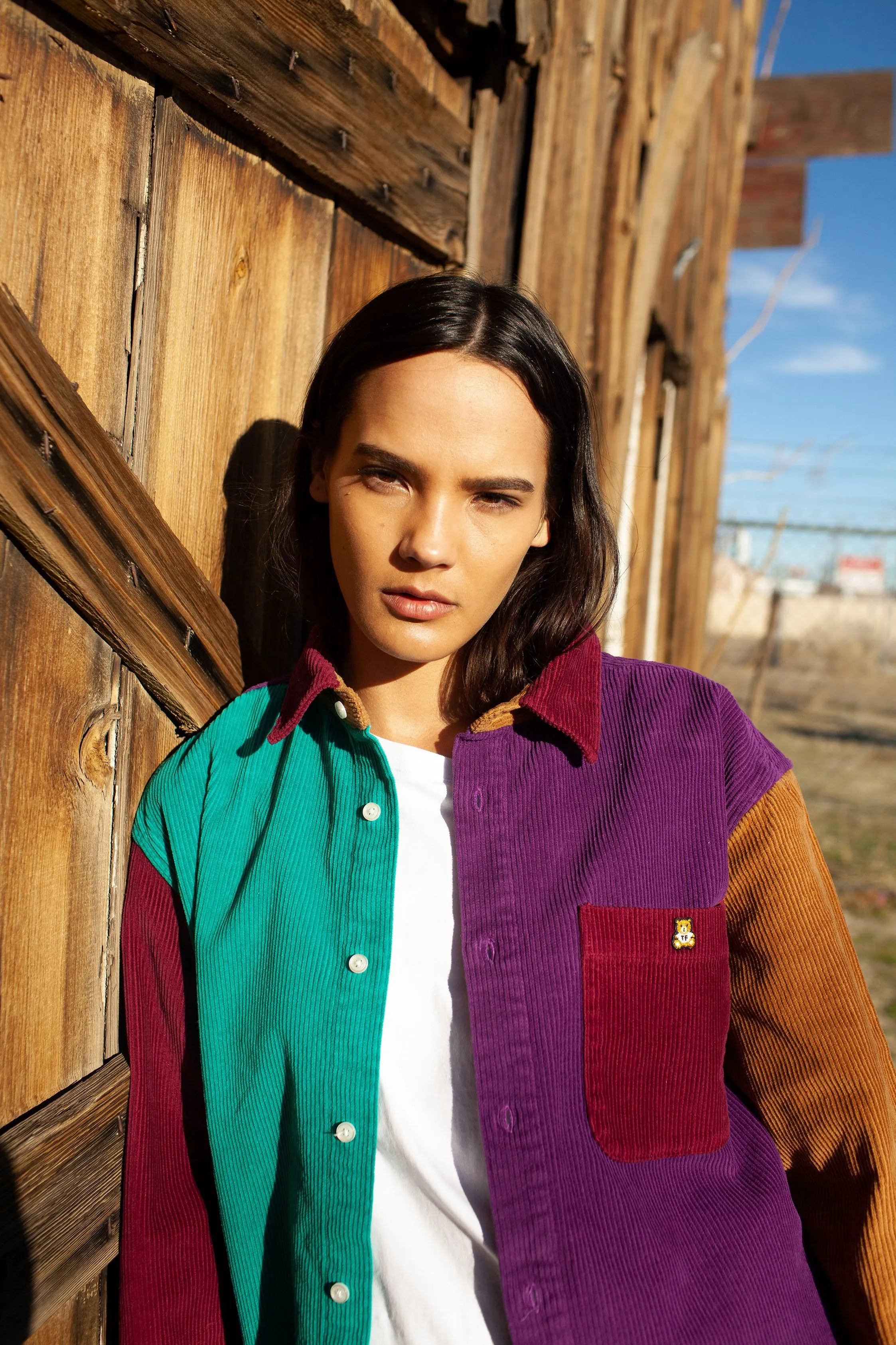 Corduroy Color Block Button Up