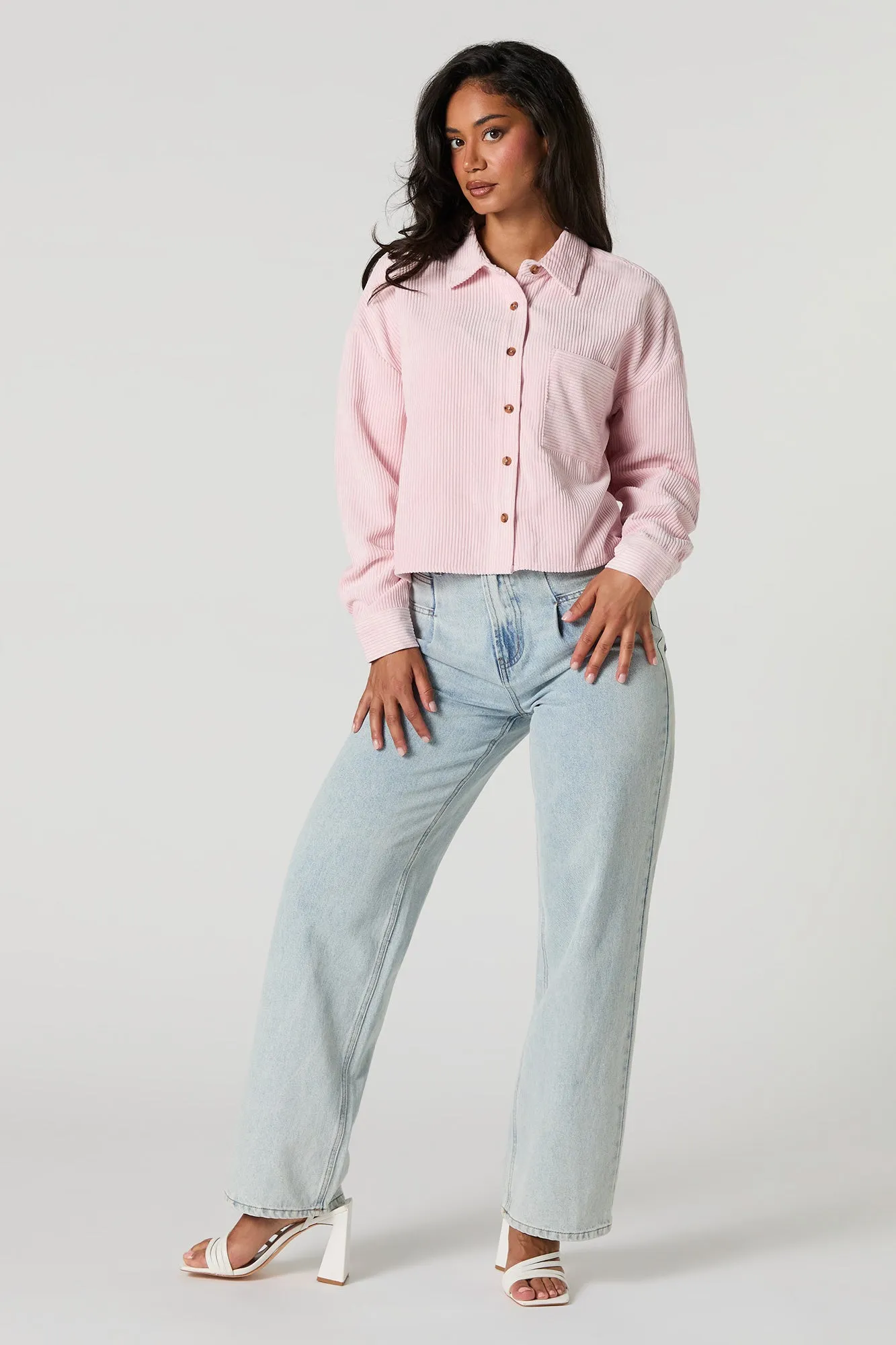 Corduroy Cropped Button-Up Top