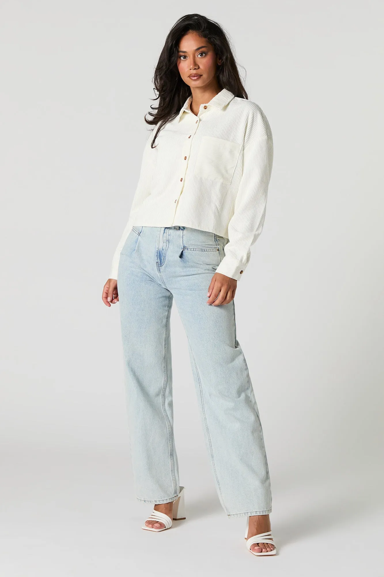 Corduroy Cropped Button-Up Top