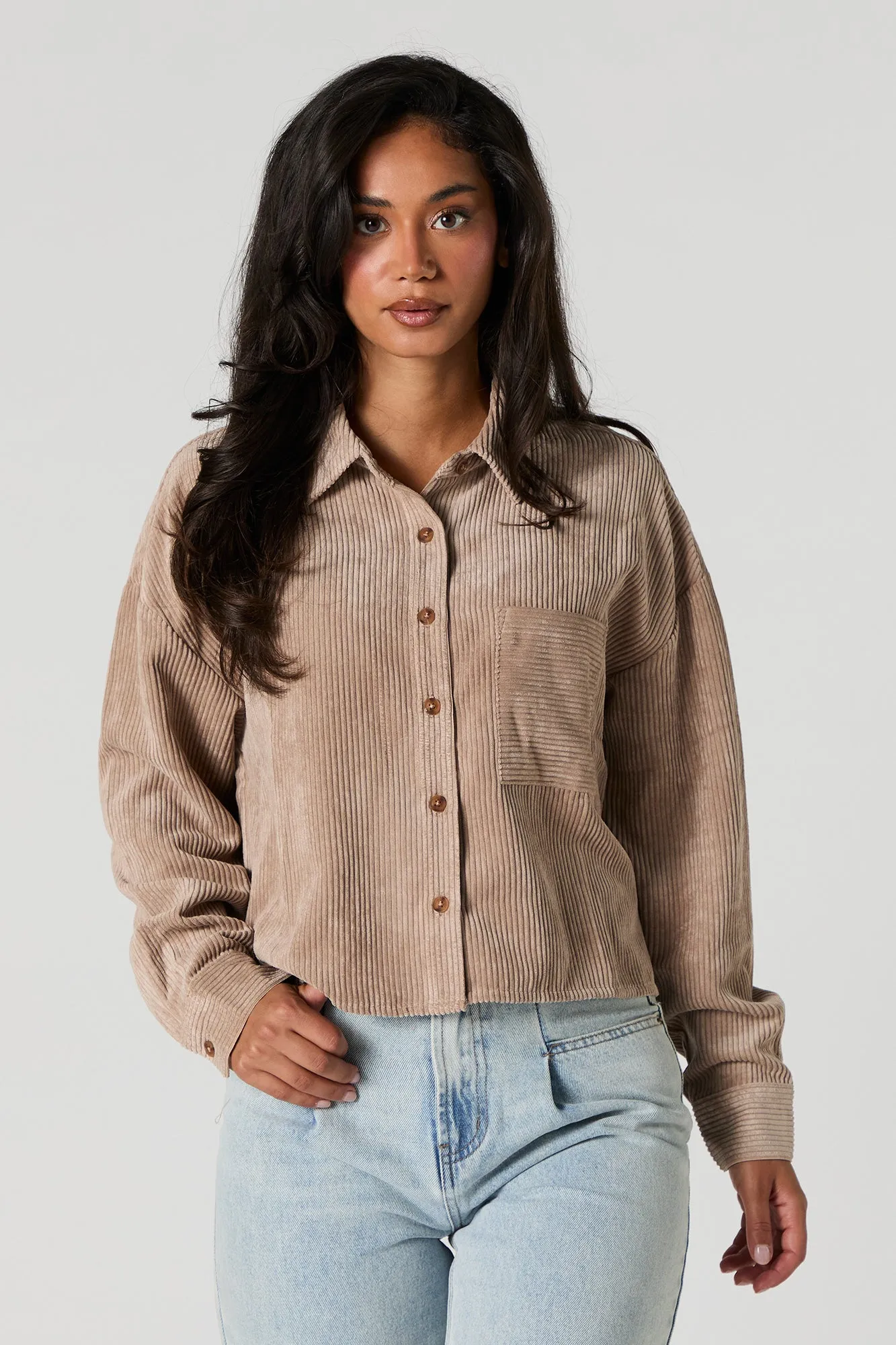 Corduroy Cropped Button-Up Top