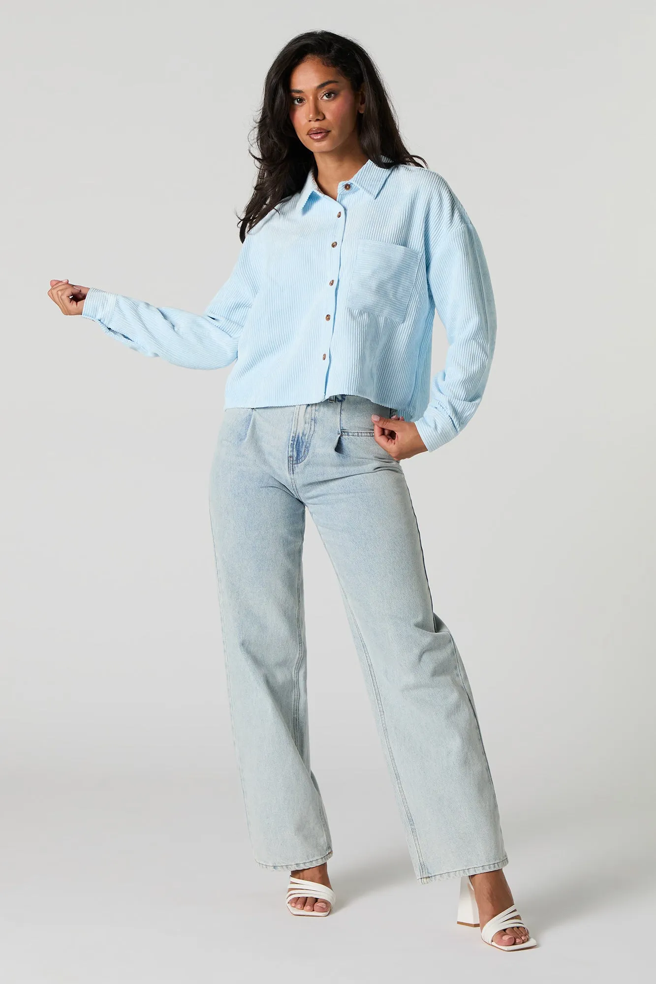 Corduroy Cropped Button-Up Top