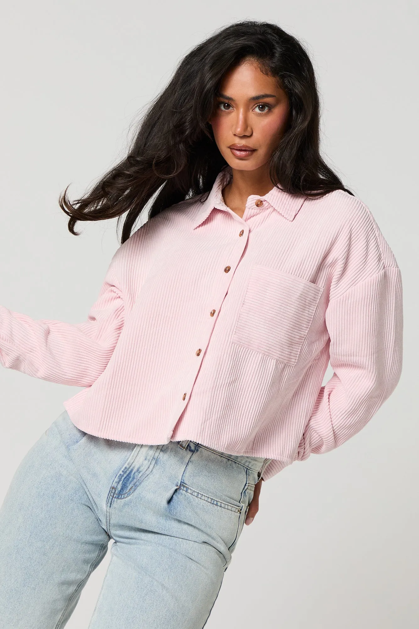 Corduroy Cropped Button-Up Top