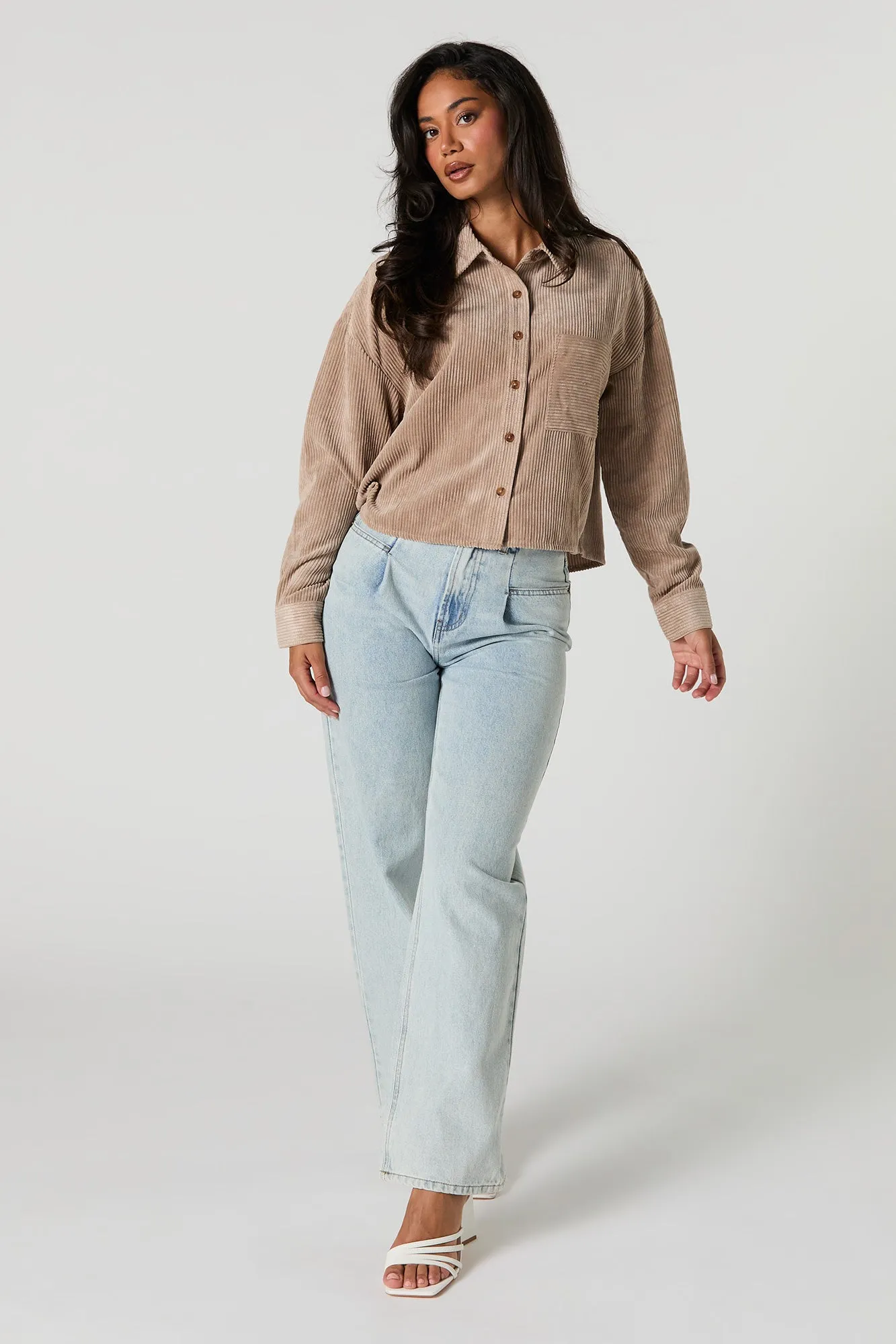 Corduroy Cropped Button-Up Top