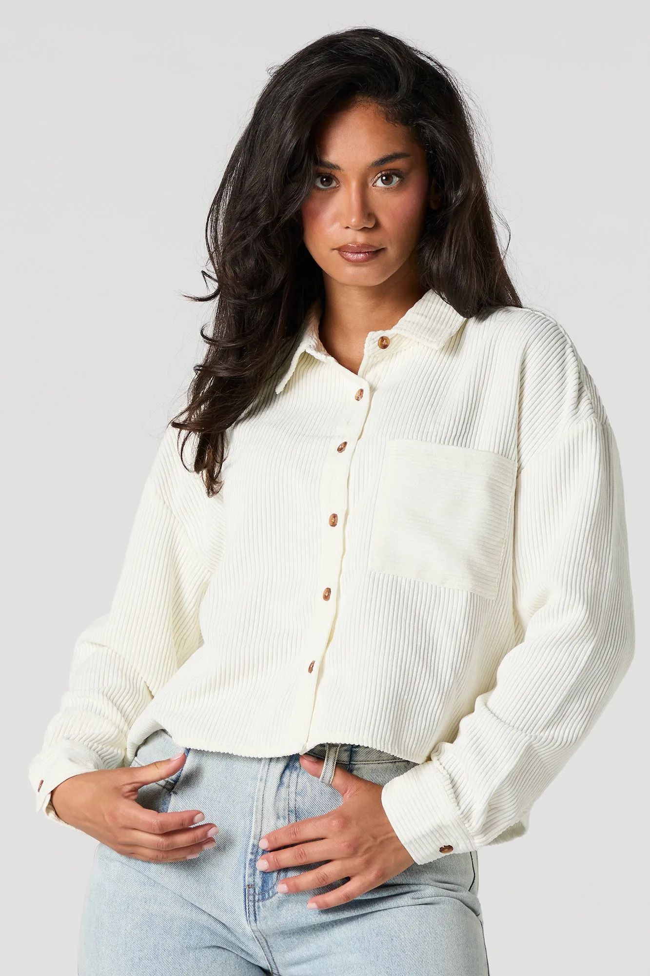 Corduroy Cropped Button-Up Top