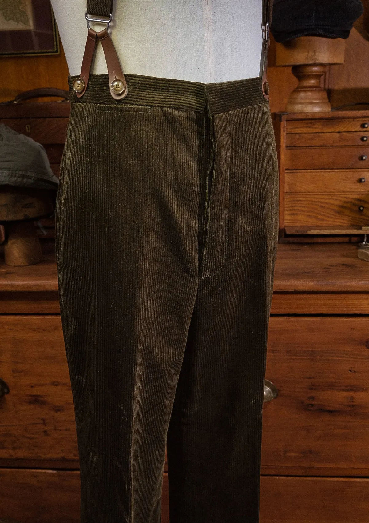 Corduroy Fishtail Trousers - Dark Green