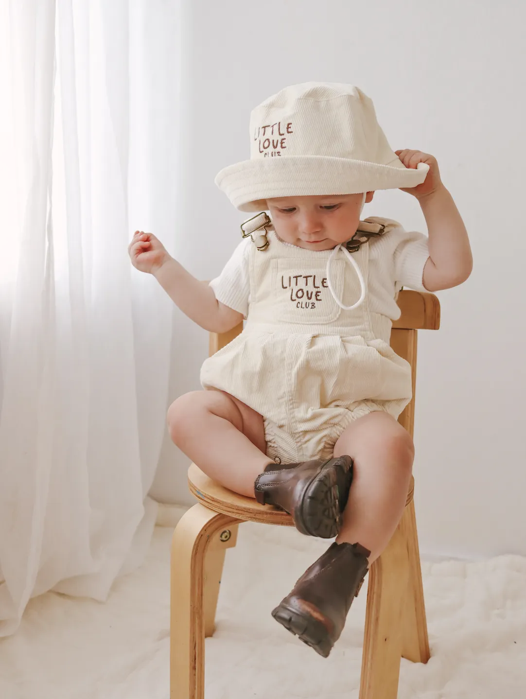Corduroy 'Little Love Club' Overalls - Cream