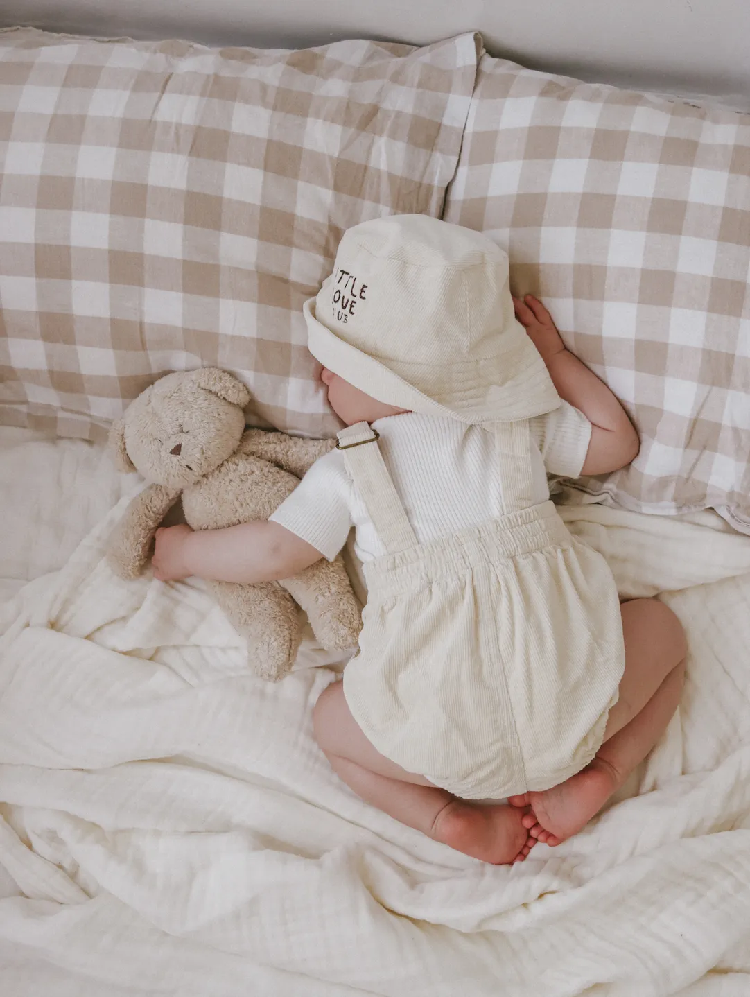 Corduroy 'Little Love Club' Overalls - Cream