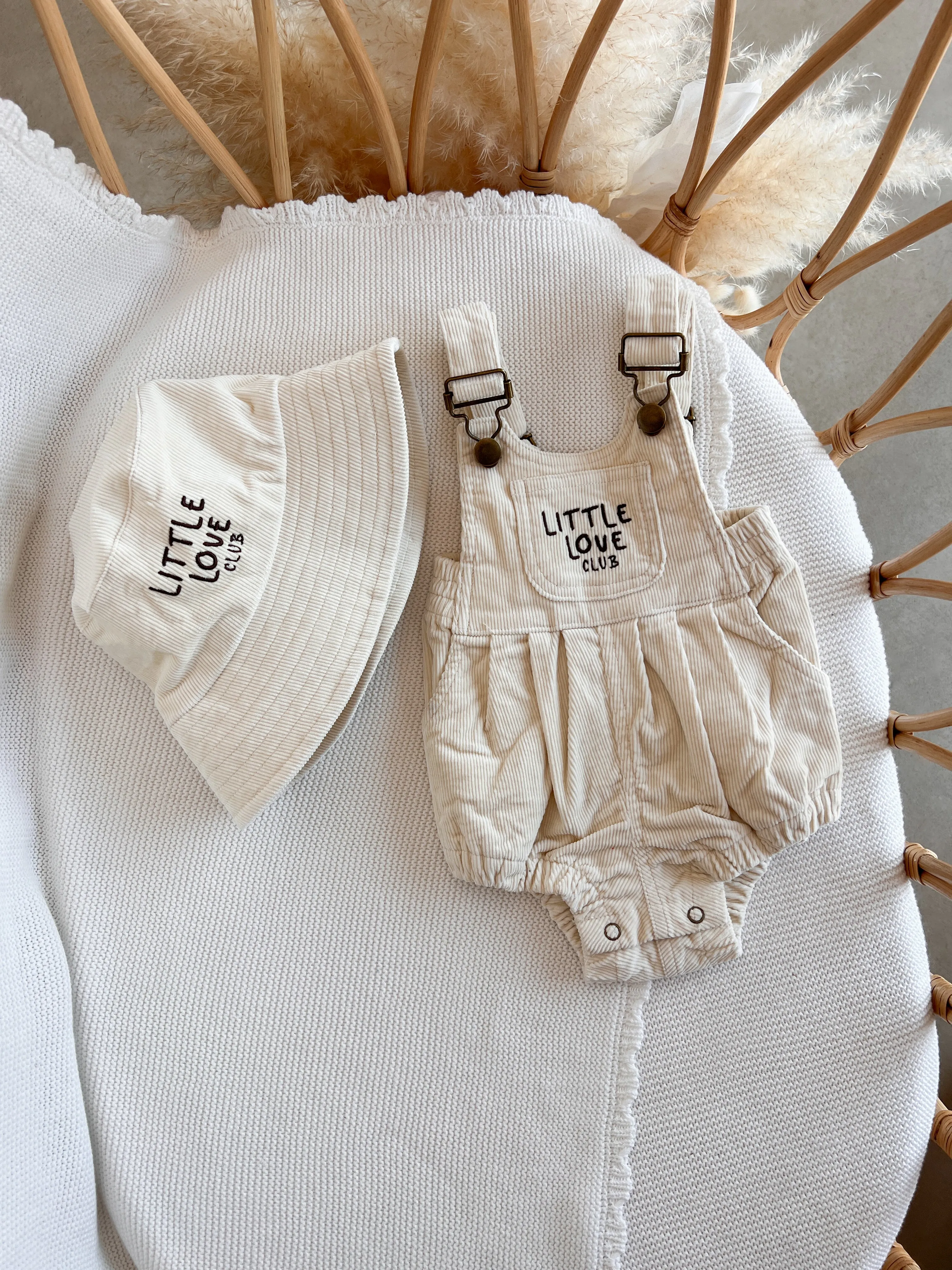 Corduroy 'Little Love Club' Overalls - Cream