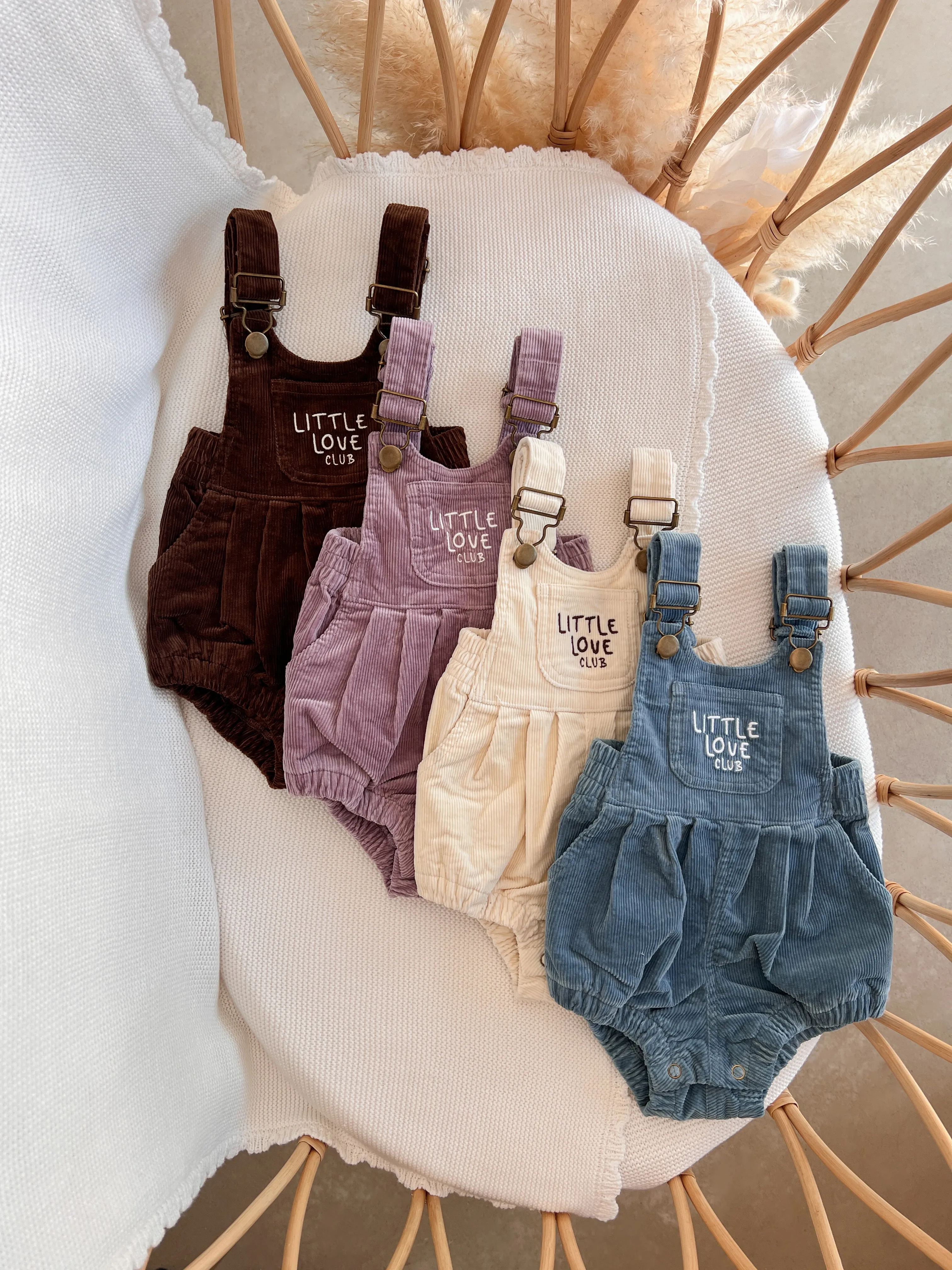Corduroy 'Little Love Club' Overalls - Cream