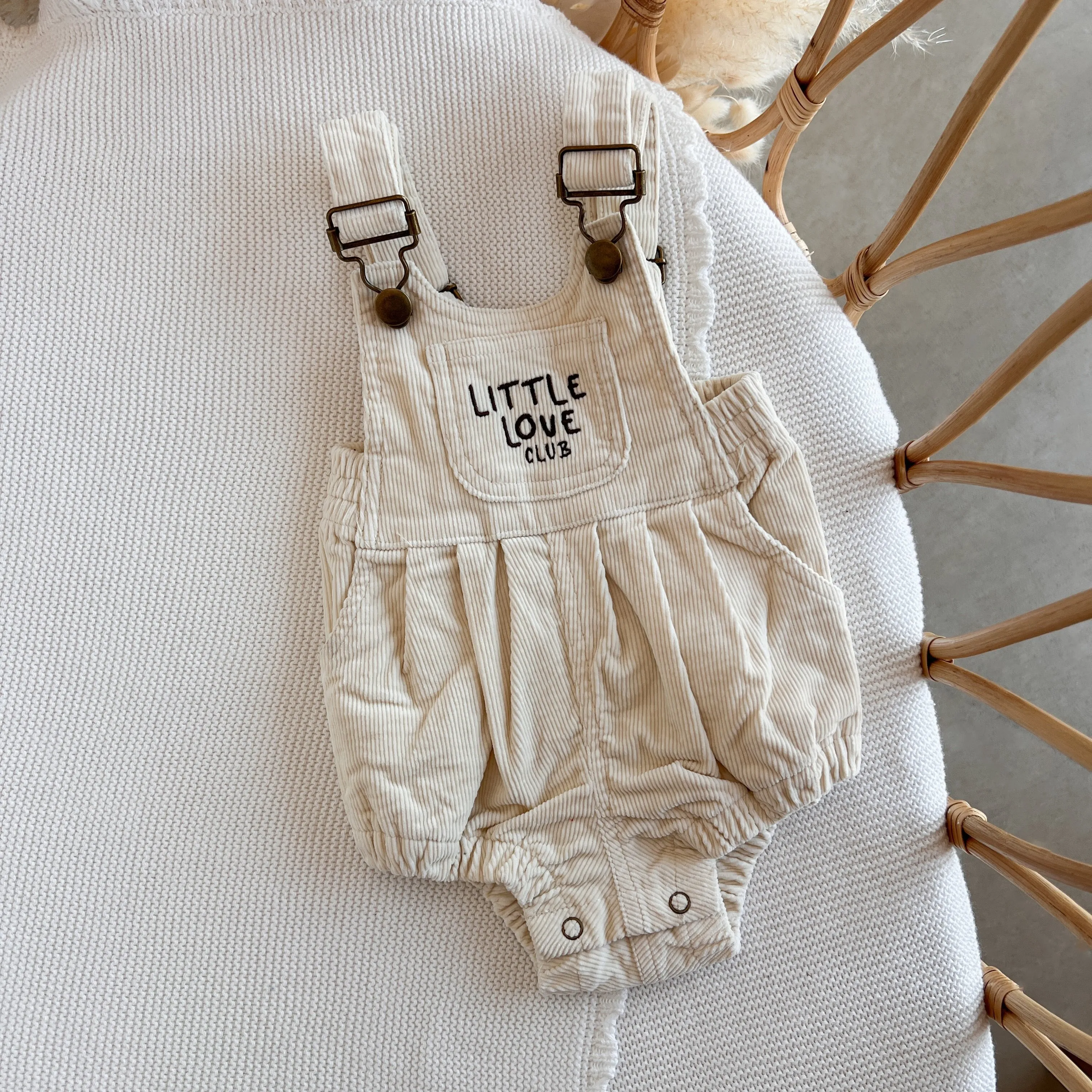 Corduroy 'Little Love Club' Overalls - Cream
