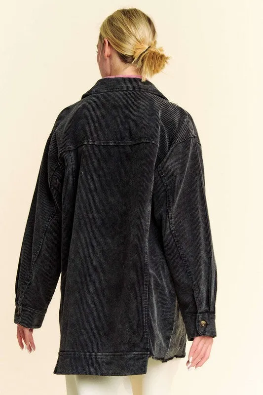 Corduroy Raw Hem Button Up Jacket