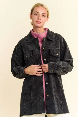 Corduroy Raw Hem Button Up Jacket