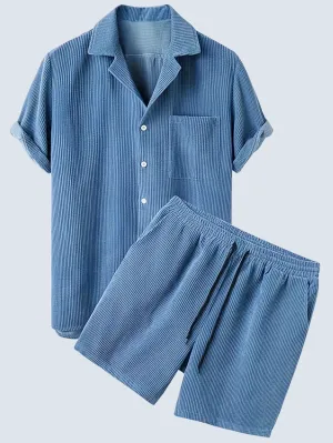 Corduroy Shirt And Shorts 2 Piece Set