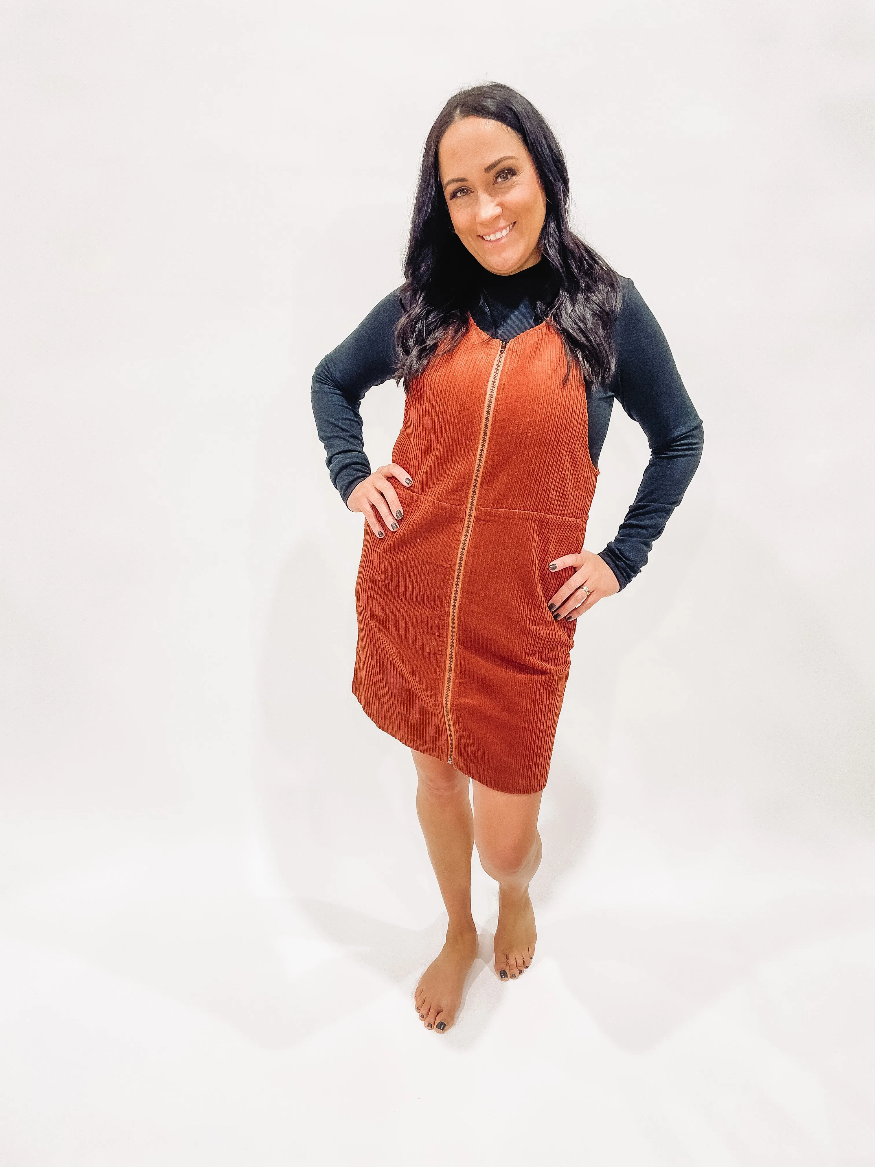 Corduroy Zip Up Mini Dress