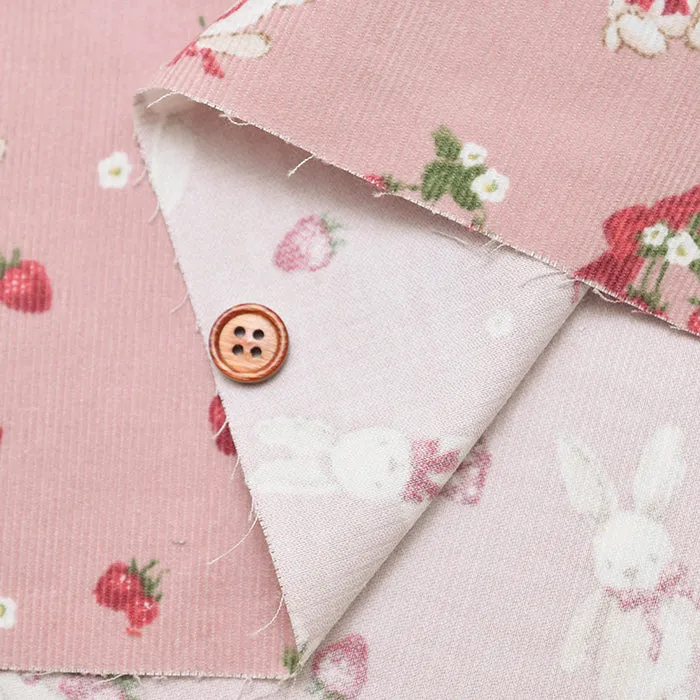 Cotton Corduroy Printed Fabric - Classical Modern Rabbit Strawberry