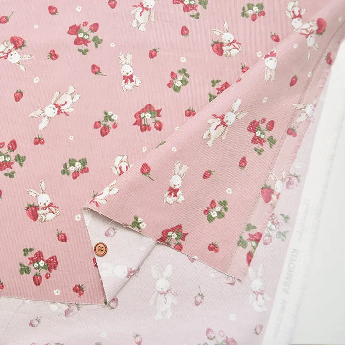 Cotton Corduroy Printed Fabric - Classical Modern Rabbit Strawberry