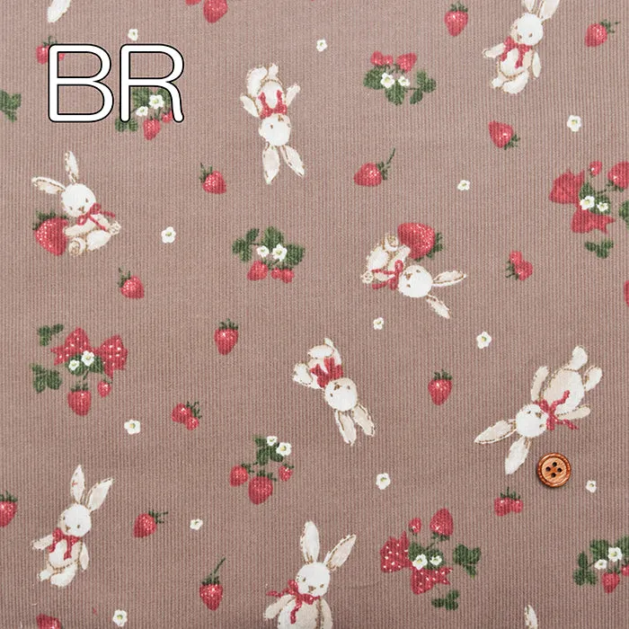 Cotton Corduroy Printed Fabric - Classical Modern Rabbit Strawberry