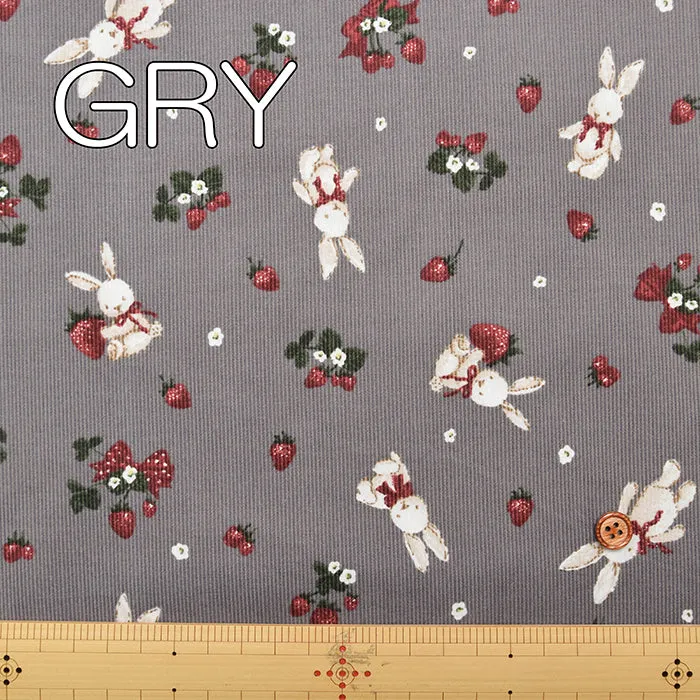Cotton Corduroy Printed Fabric - Classical Modern Rabbit Strawberry