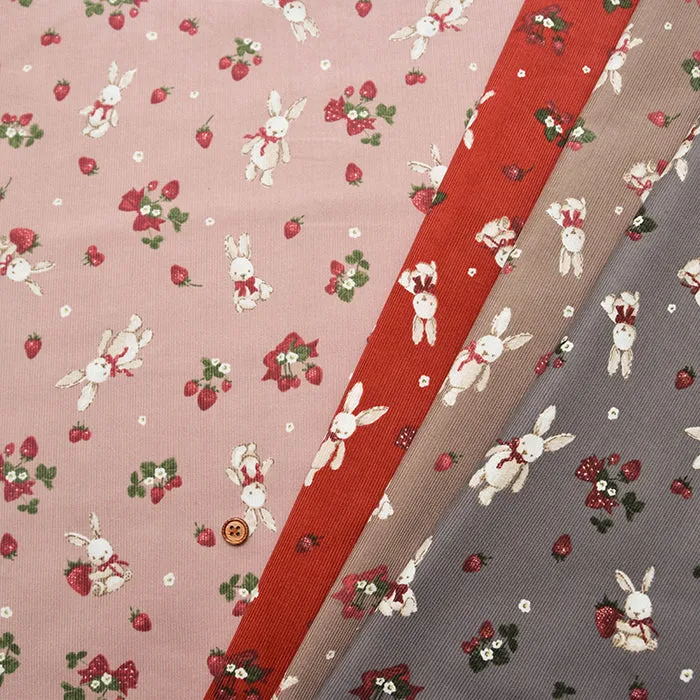 Cotton Corduroy Printed Fabric - Classical Modern Rabbit Strawberry
