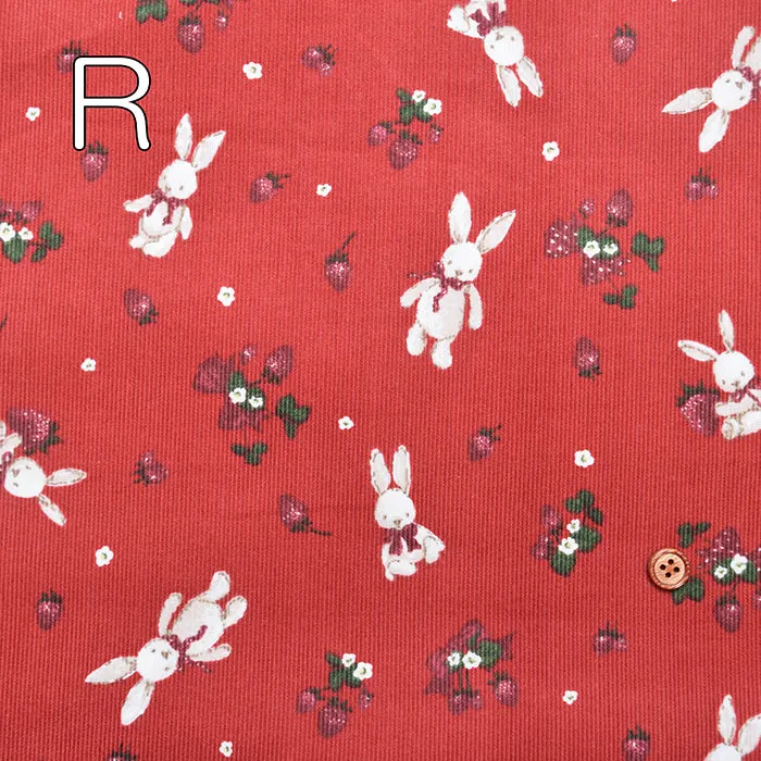 Cotton Corduroy Printed Fabric - Classical Modern Rabbit Strawberry