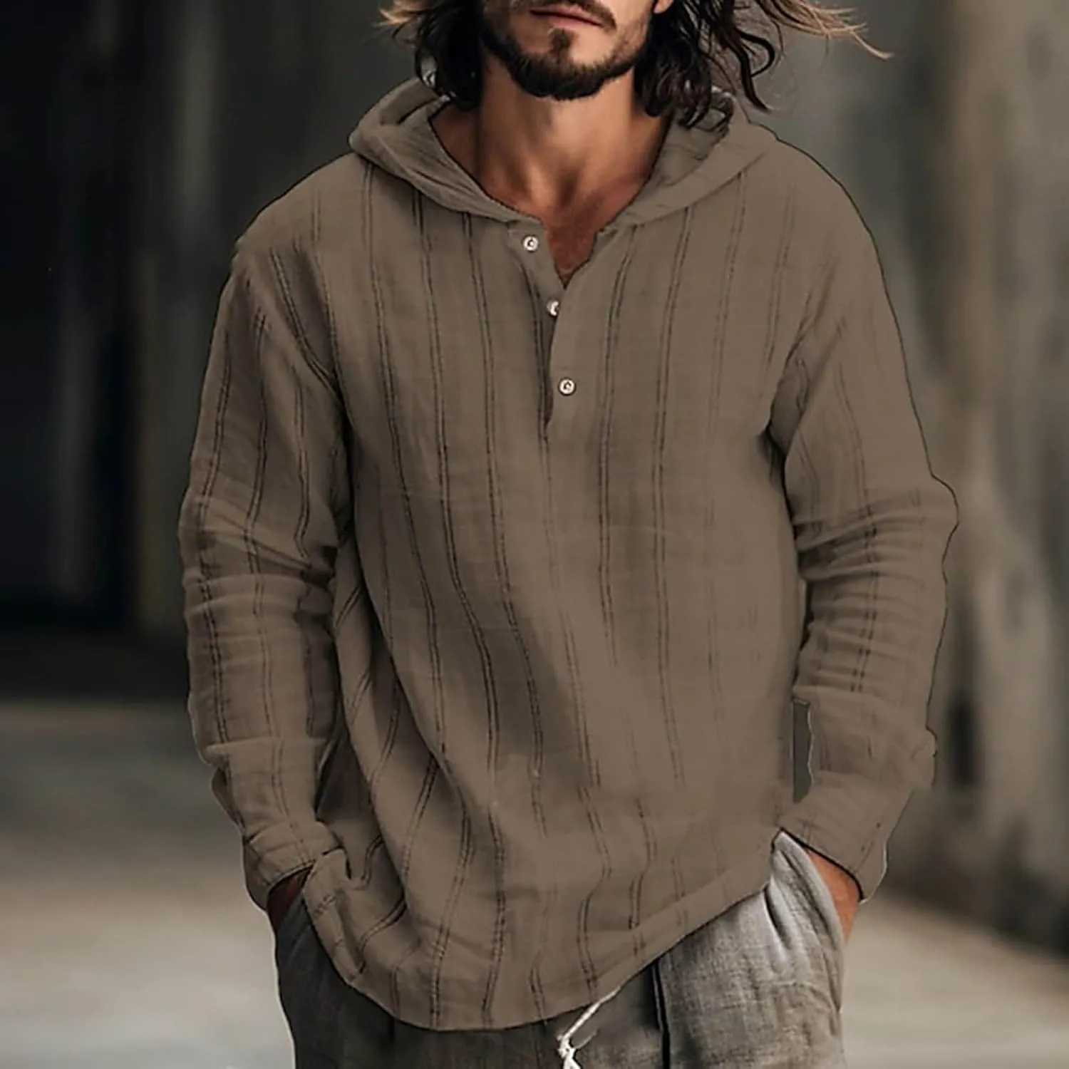 Cotton Linen Hoodies for Men Drawstring Hooded Button Down Beach Hippie Shirts Casual Lightweight Cotton Tee Shirts Tops