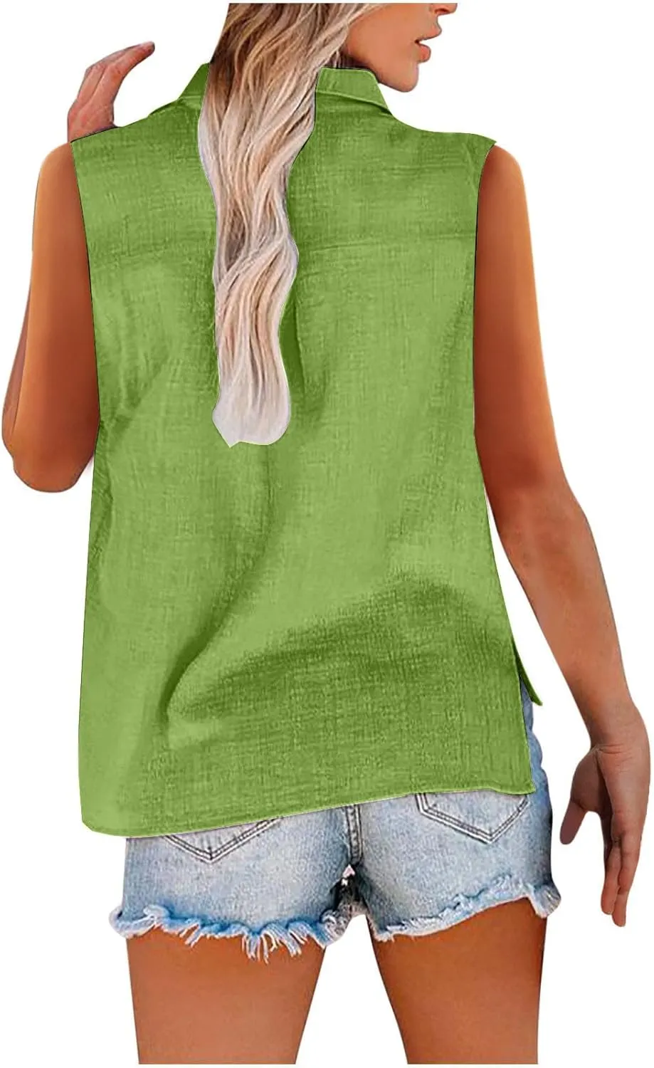 Cotton Linen Shirts for Women Sleeveless Collared Tops Oversized Button Up Blouses Work Shirts Casual Summer Top