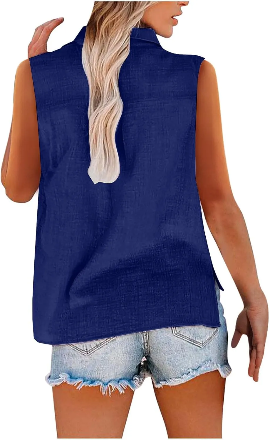 Cotton Linen Shirts for Women Sleeveless Collared Tops Oversized Button Up Blouses Work Shirts Casual Summer Top