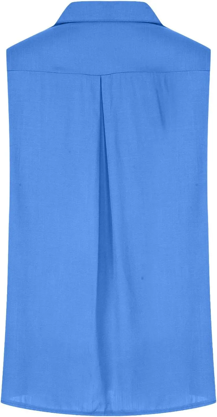 Cotton Linen Shirts for Women Sleeveless Collared Tops Oversized Button Up Blouses Work Shirts Casual Summer Top