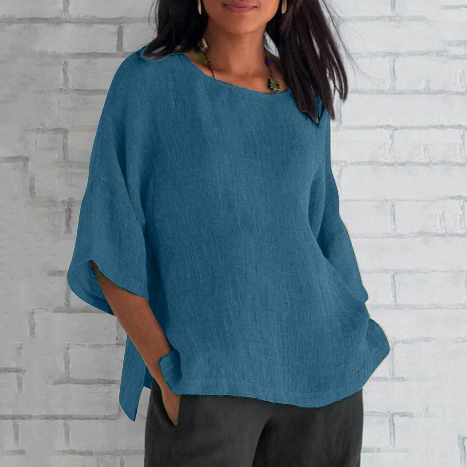 Cotton Linen Shirts Women Casual Loose Gauze T Shirts Crewneck Blouses Summer Trendy Plus Size Lightweight Tunic Tops