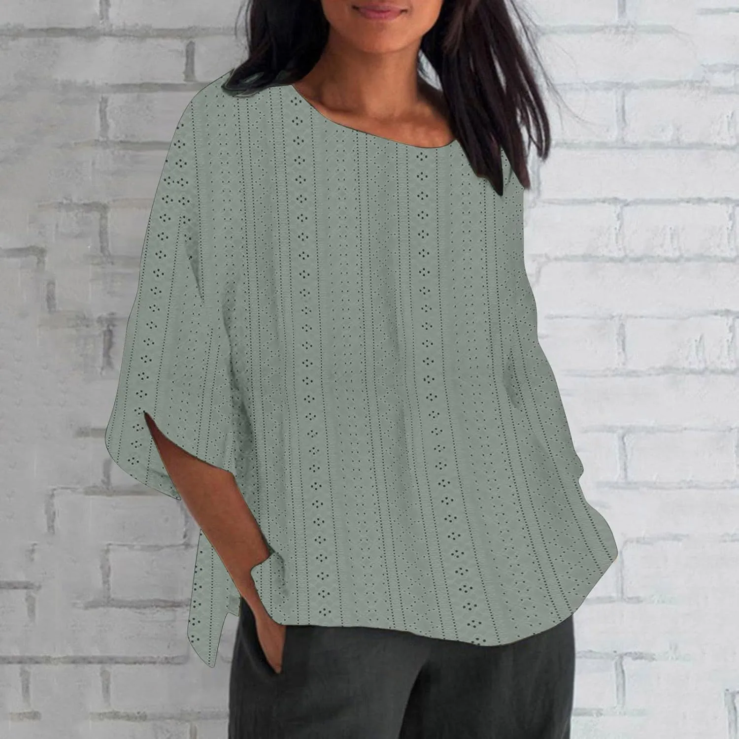 Cotton Linen Shirts Women Casual Loose Gauze T Shirts Crewneck Blouses Summer Trendy Plus Size Lightweight Tunic Tops