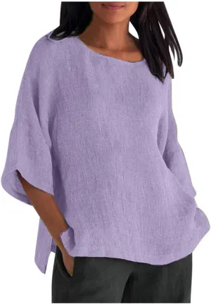 Cotton Linen Shirts Women Casual Loose Gauze T Shirts Crewneck Blouses Summer Trendy Plus Size Lightweight Tunic Tops