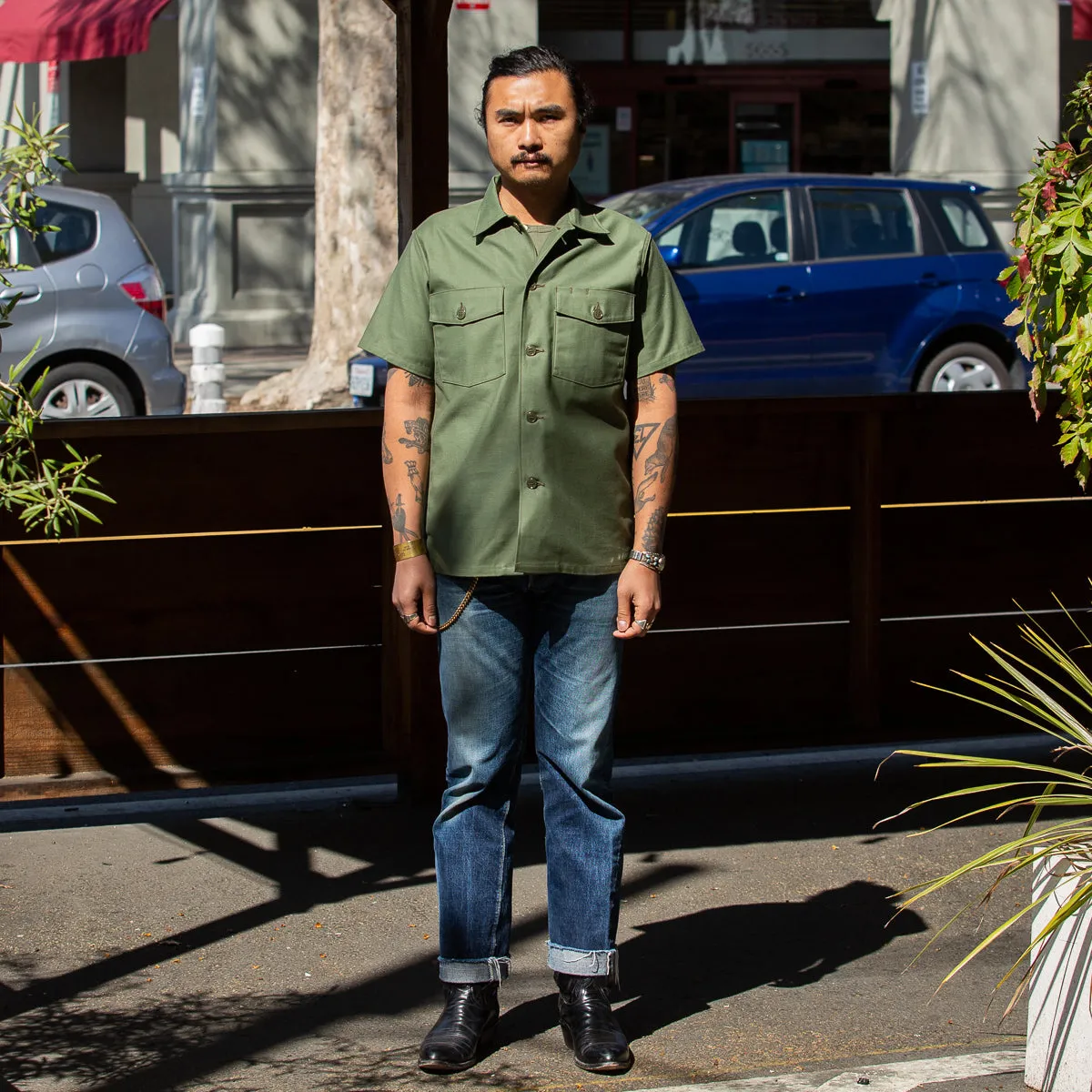 Cotton Sateen Shirt S/S - Olive Green