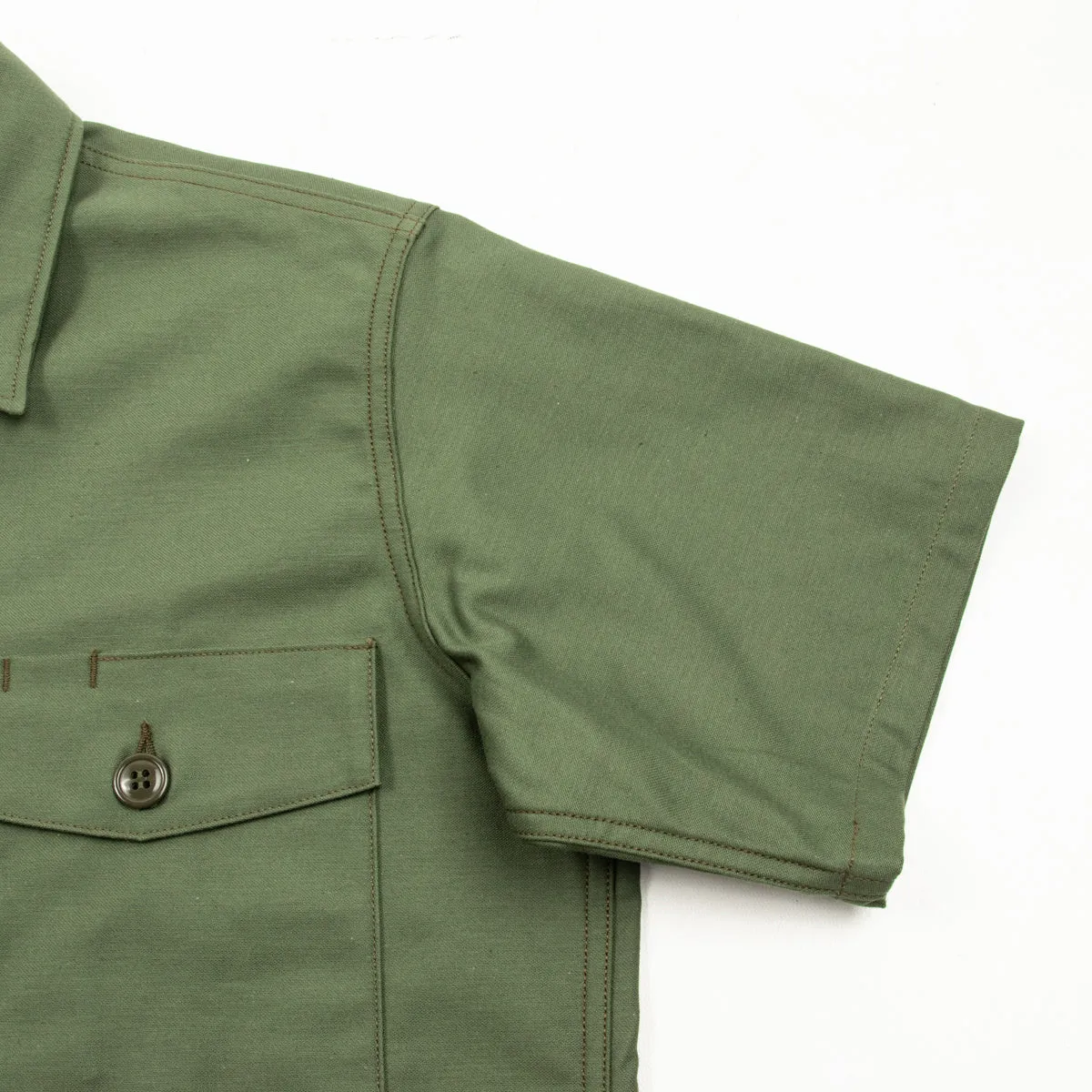 Cotton Sateen Shirt S/S - Olive Green