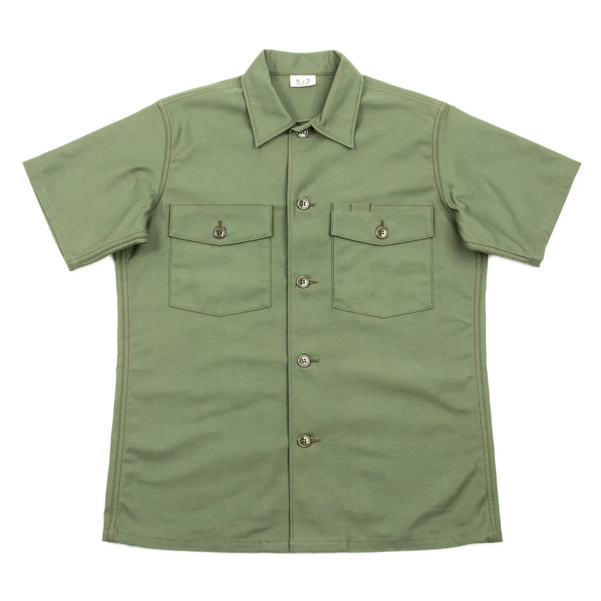 Cotton Sateen Shirt S/S - Olive Green
