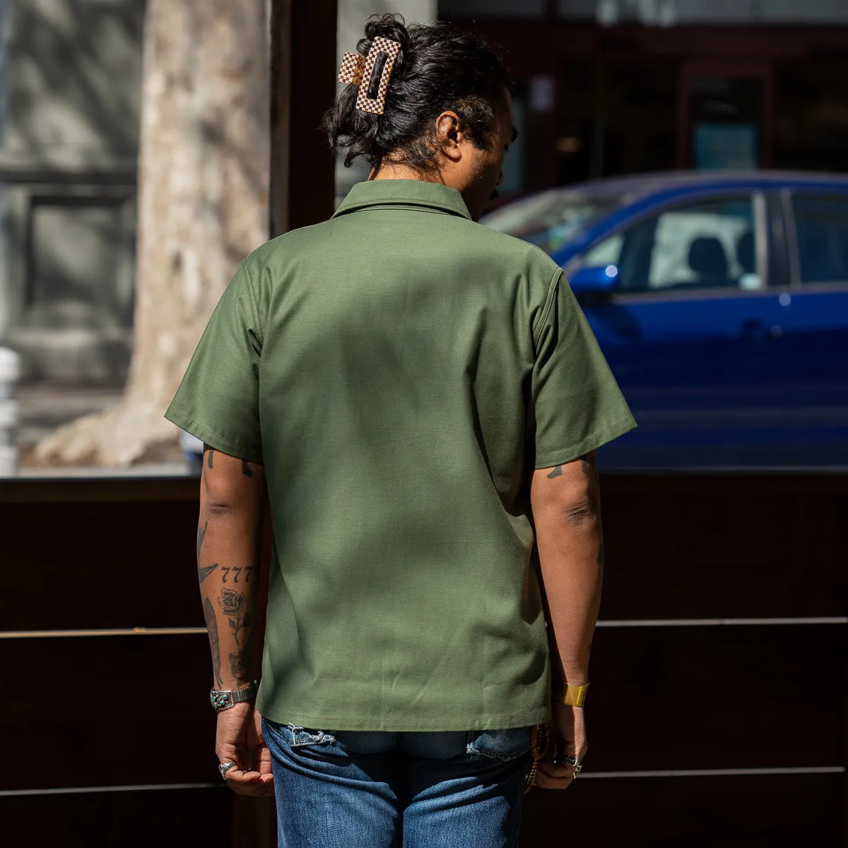 Cotton Sateen Shirt S/S - Olive Green