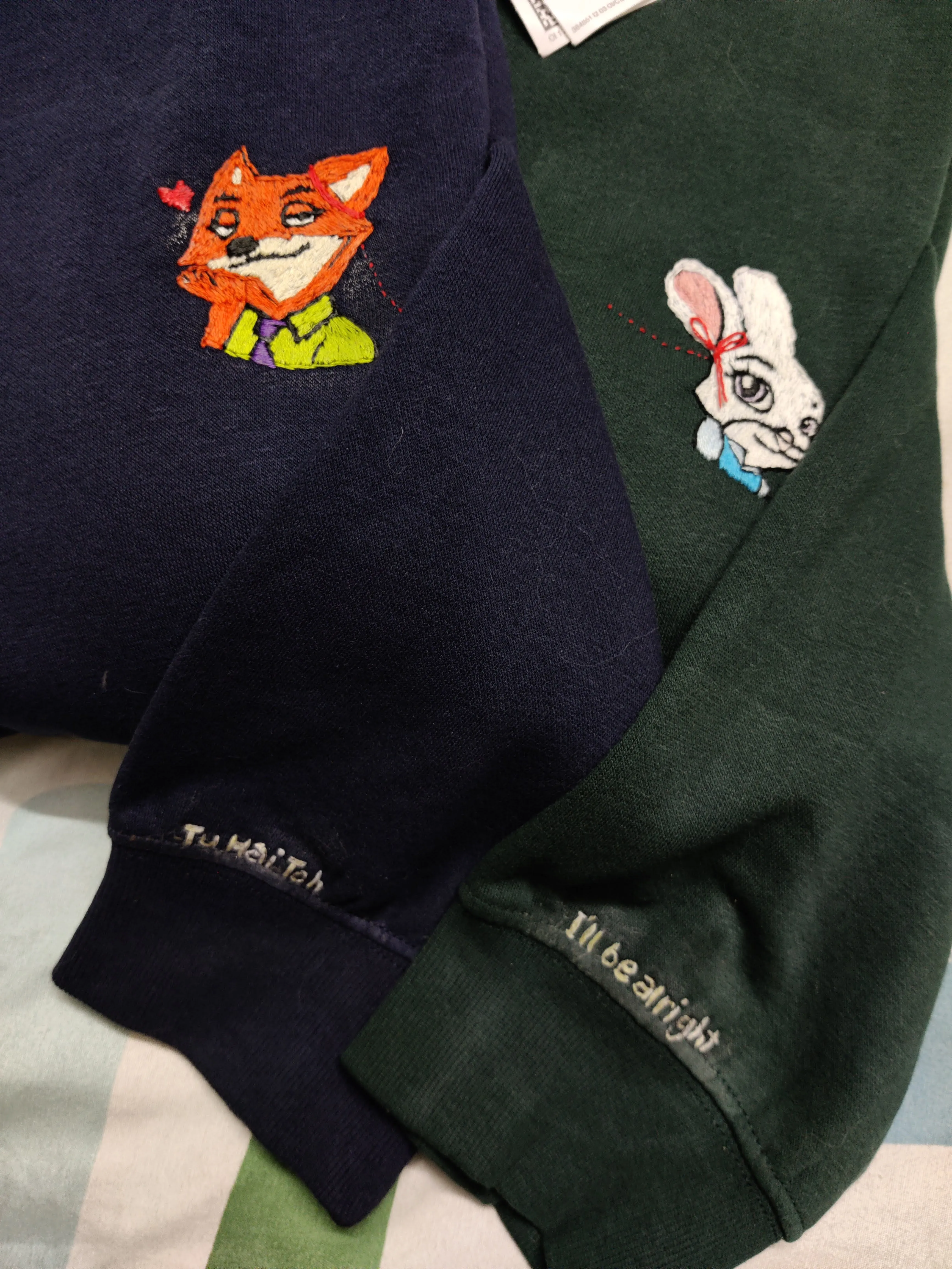 Couple Zootopia theme Hand Embroidered Sweatshirts