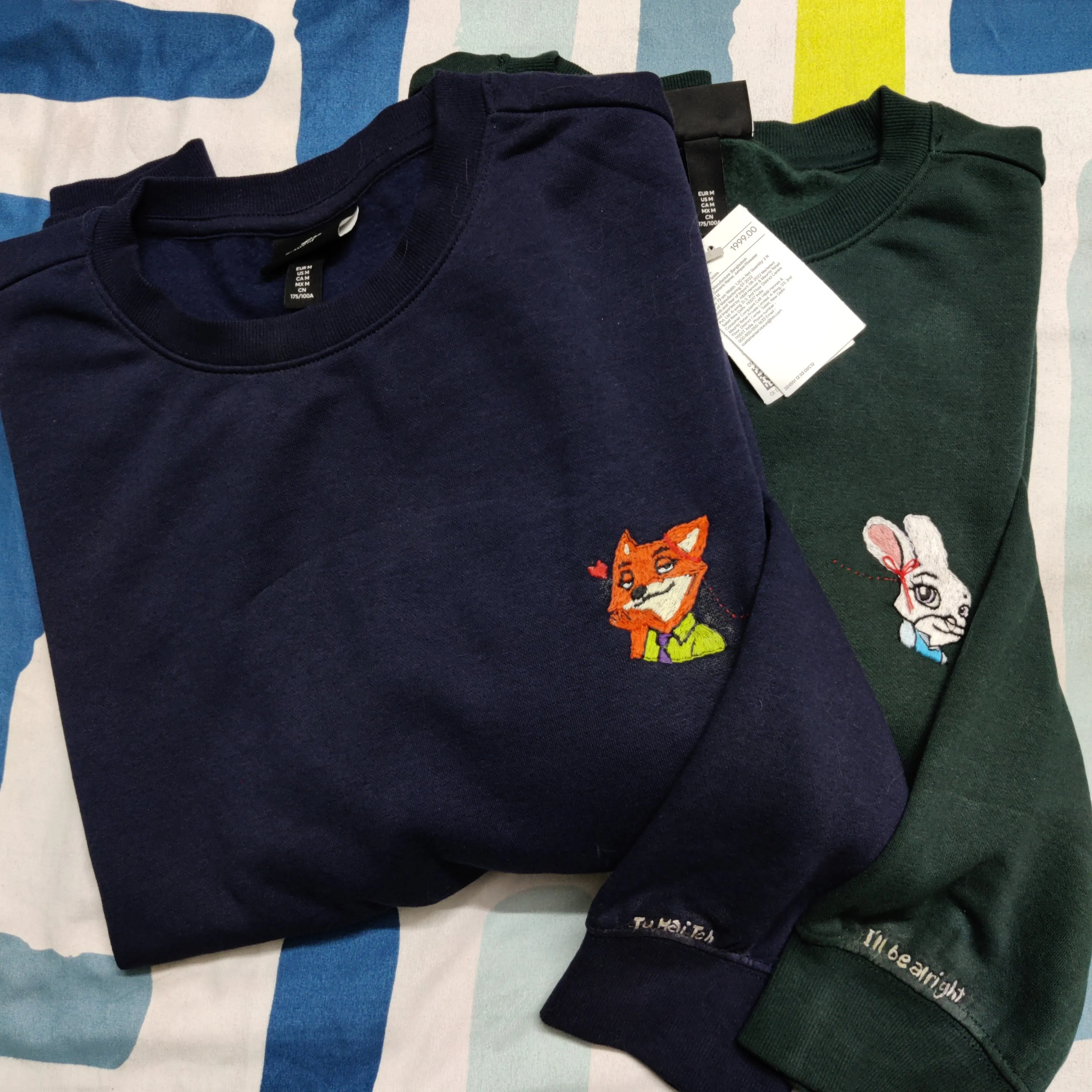 Couple Zootopia theme Hand Embroidered Sweatshirts