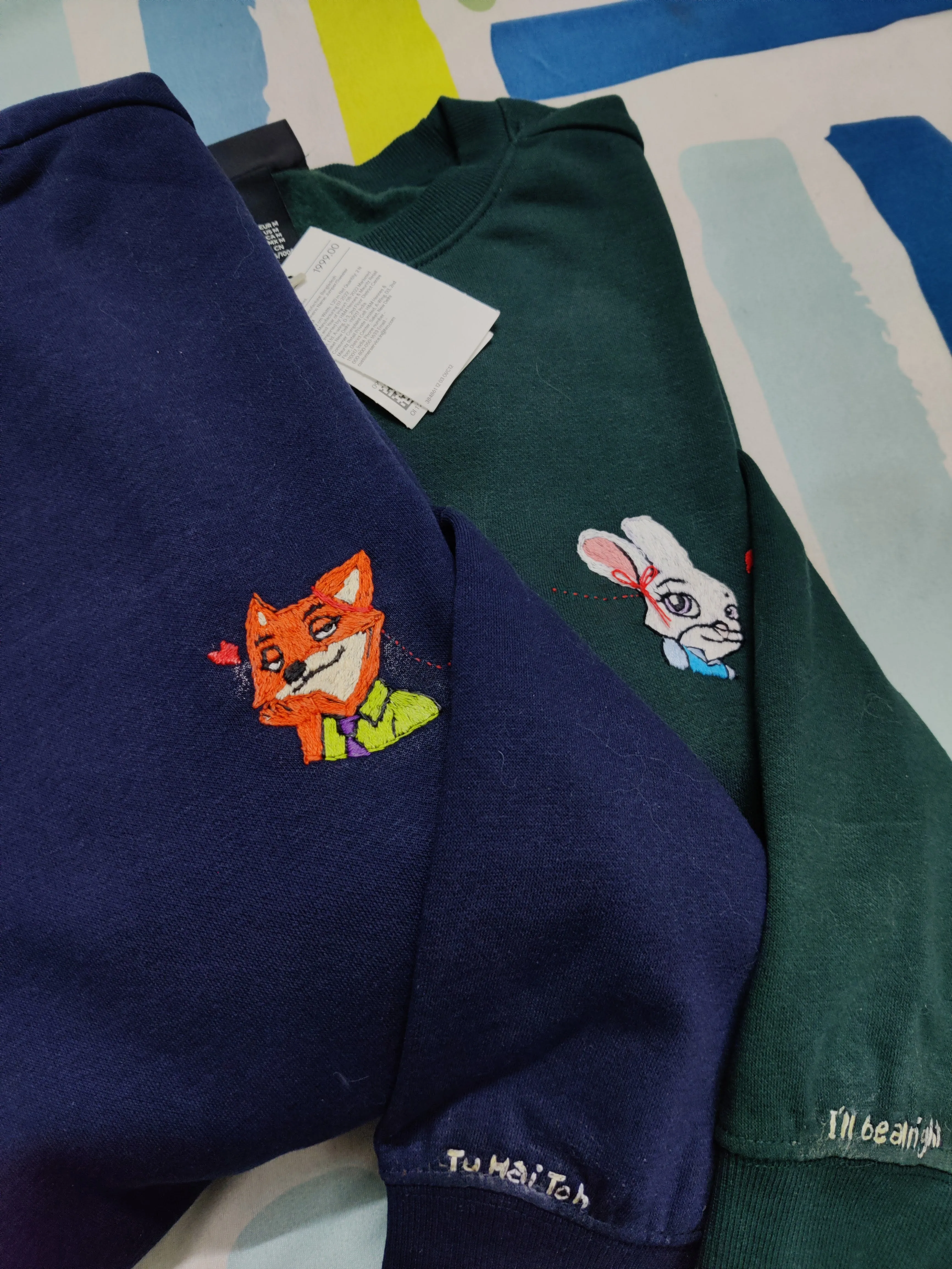 Couple Zootopia theme Hand Embroidered Sweatshirts