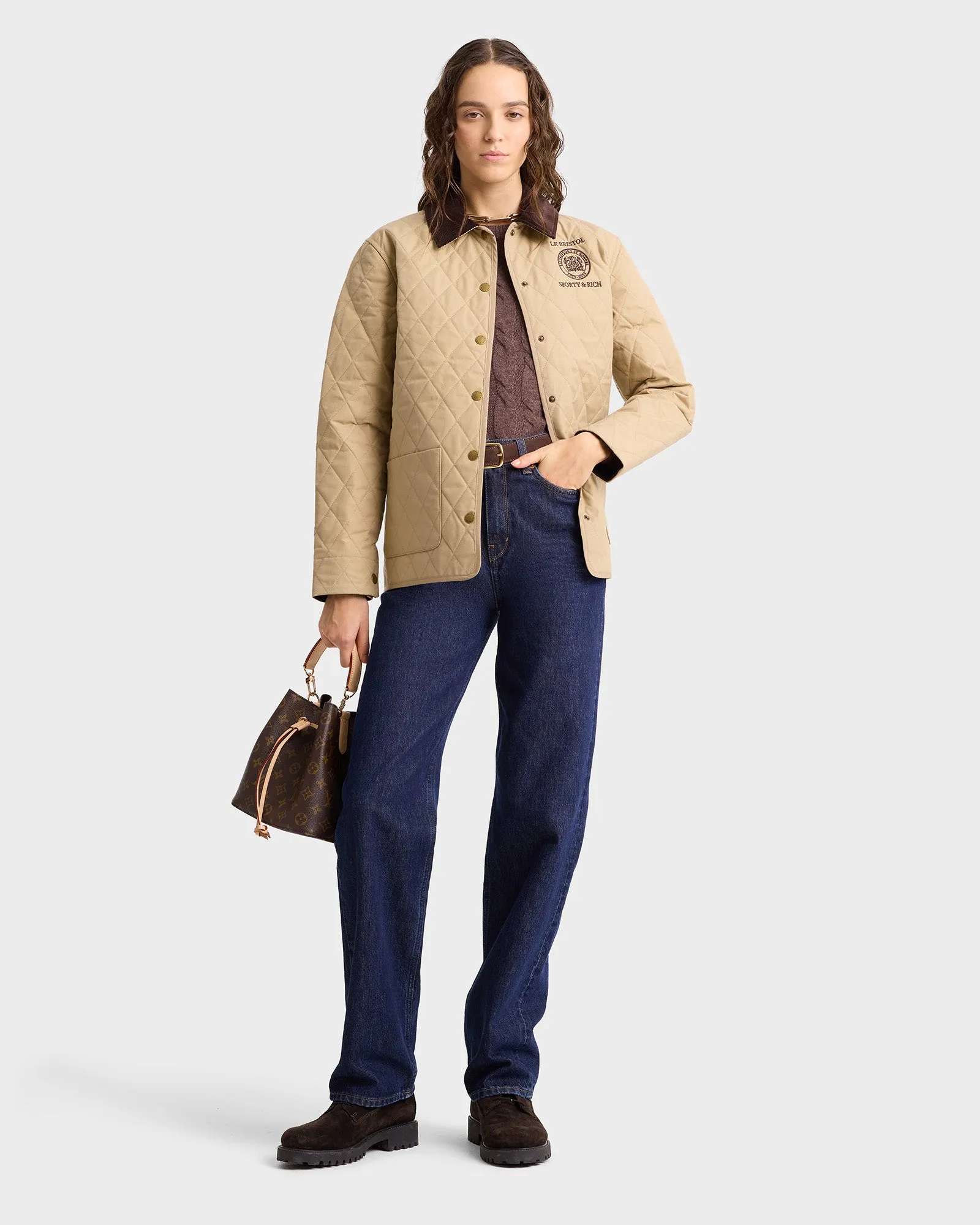 Crest Seal 100th Quilted Jacket - Beige/Chocolate