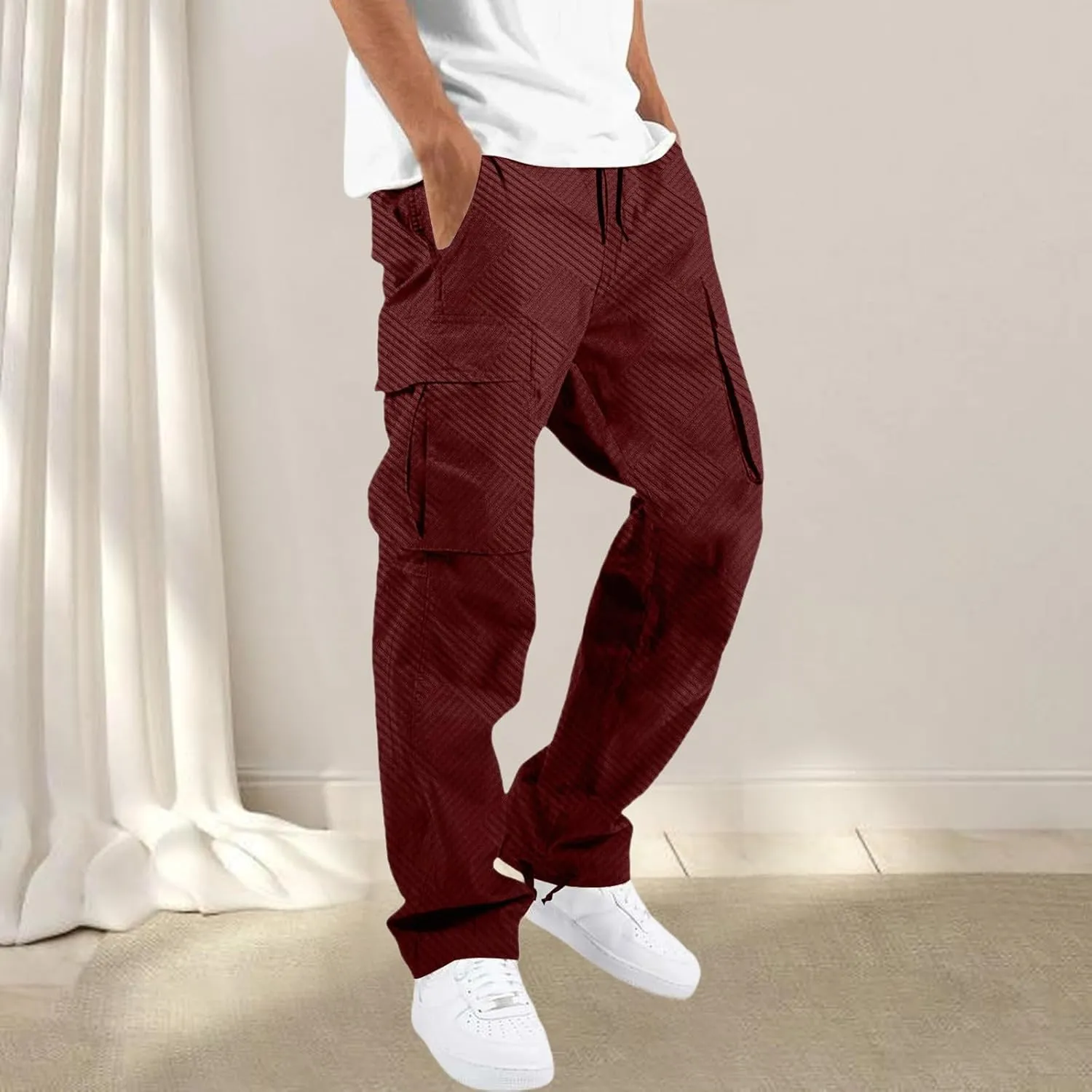 CRNTCEM Men's Casual Cargo Sweatpants Drawstring Quick Dry Outdoor Hiking Fishing Camping Casual Trousers with Multi Pocket