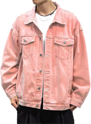 CRNTCEM Mens Casual Denim Jackets Slim Fit Button Solid Color Long Sleeves Distressed Vintage Classic Fashion Jeans Coats